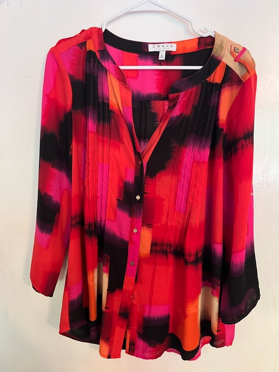 Chaus Tops - Chaus Women’s Red, Pink & Black Abstract Button-Front Blouse